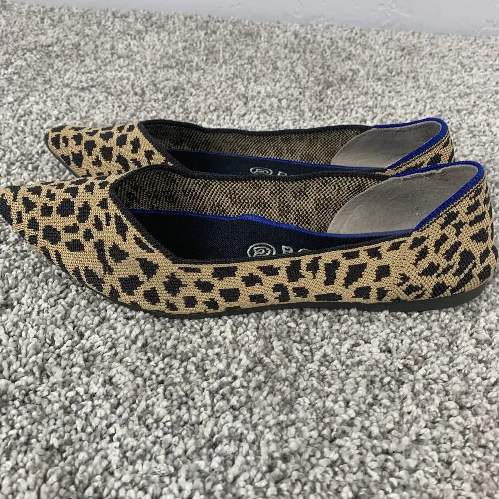 Rothy's The Point Flats Womens Size 9 Brown Leopard Knit Pointed Toe Slip On